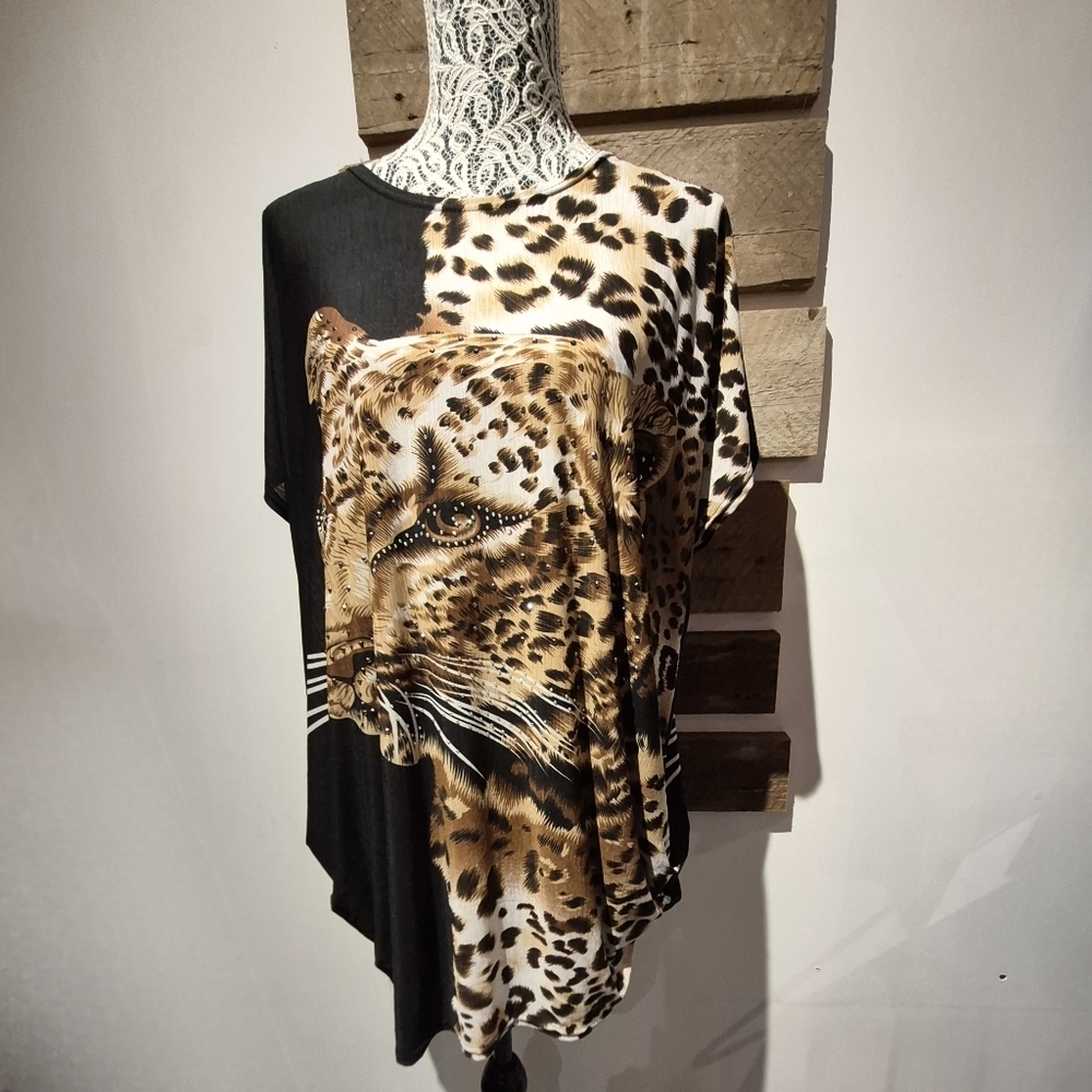 Leopard Print Women's Top - Black and Brown